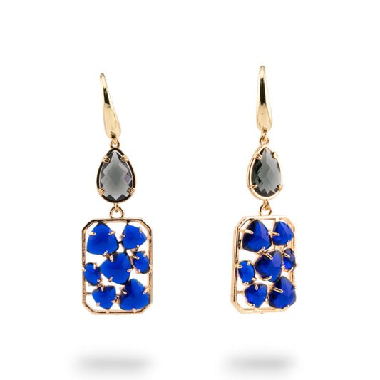 Bronze Monachella Earrings with Cat's Eyes and Blue Crystals: Unique Elegance