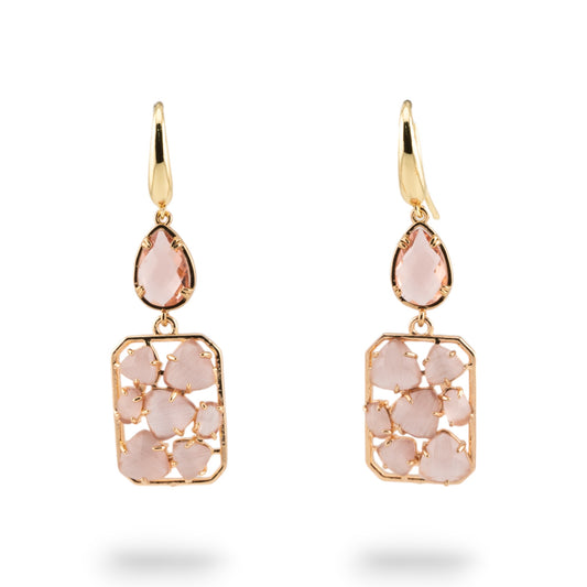Bronze Cat's Eye and Pink Crystal Monachella Earrings - Brilliant Elegance