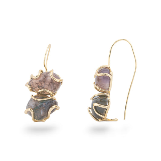 Monachella Earrings in Bronze with Indian Agate - Unique Elegance in Gold