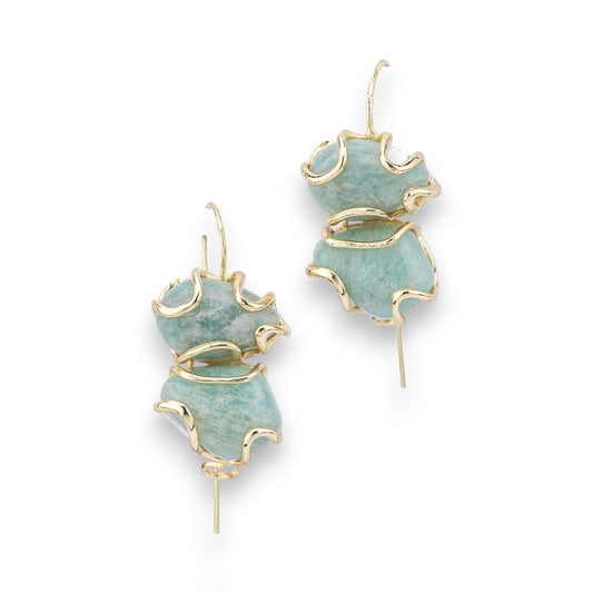 Bronze Earring with 17x35mm Golden Amazonite Gemstone