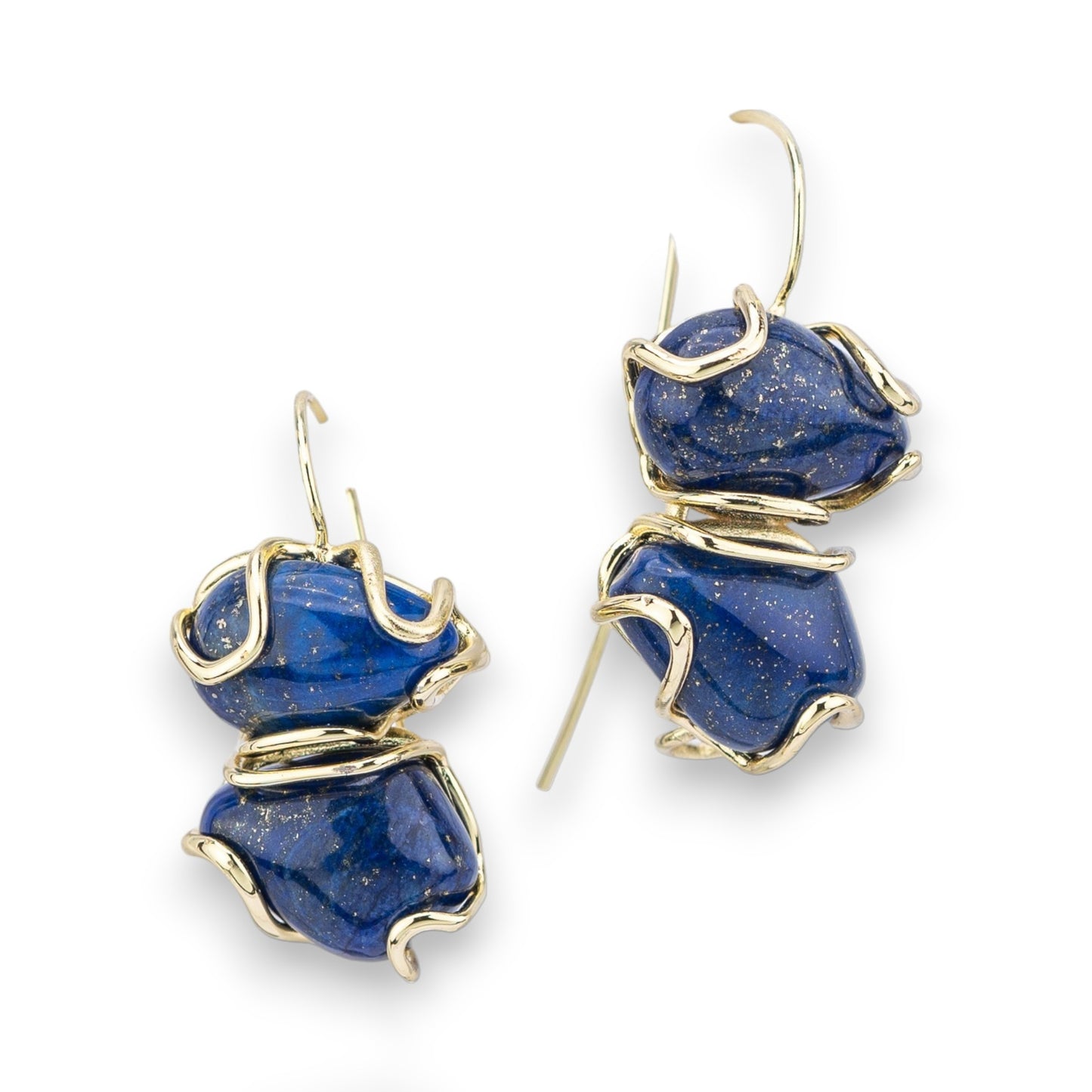 Bronze Earring with 17x35mm Golden Lapis Lazuli Gemstone