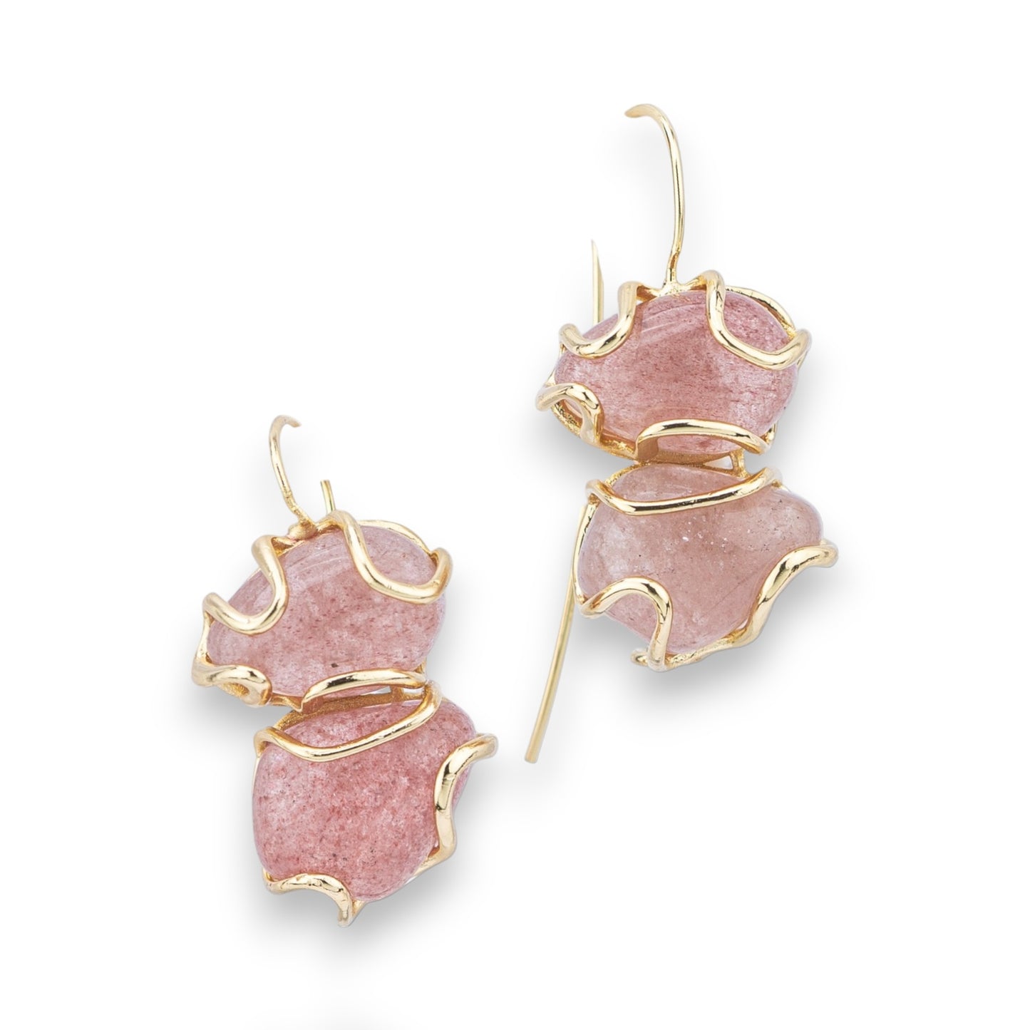 Bronze Earring with 17x35mm Golden Strawberry Quartz Gemstone