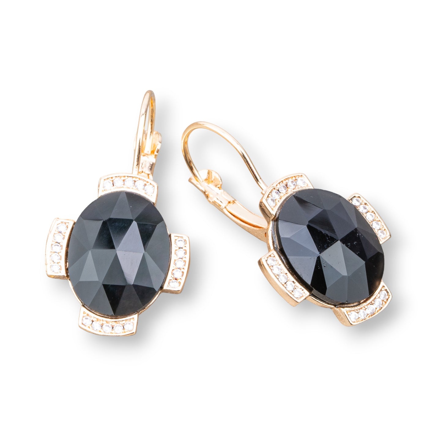 Bronze Monachella Earrings With Hard Stones Set 18x32mm Gold Onyx