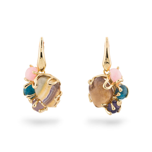 Bronze Monachella Earrings with Golden Hard Stones – Elegant Brown Fluorite