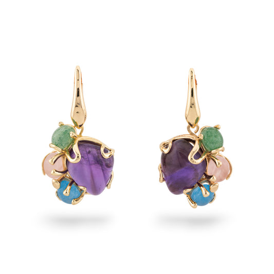 Bronze Monachella Earrings with Purple Fluorite – Natural Elegance