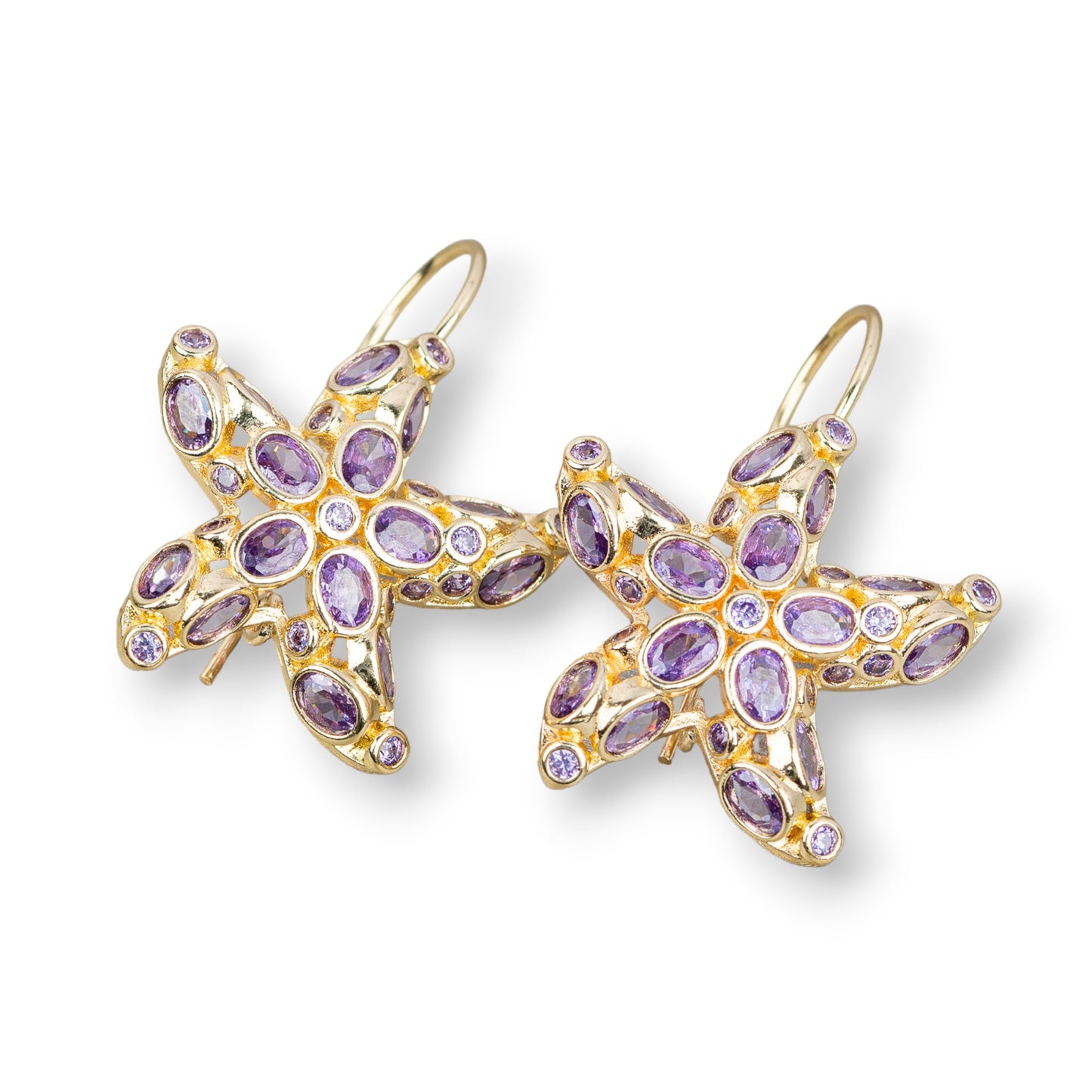 Bronze Starfish Stud Earrings With Zircons Set 25x35mm Golden Lilac