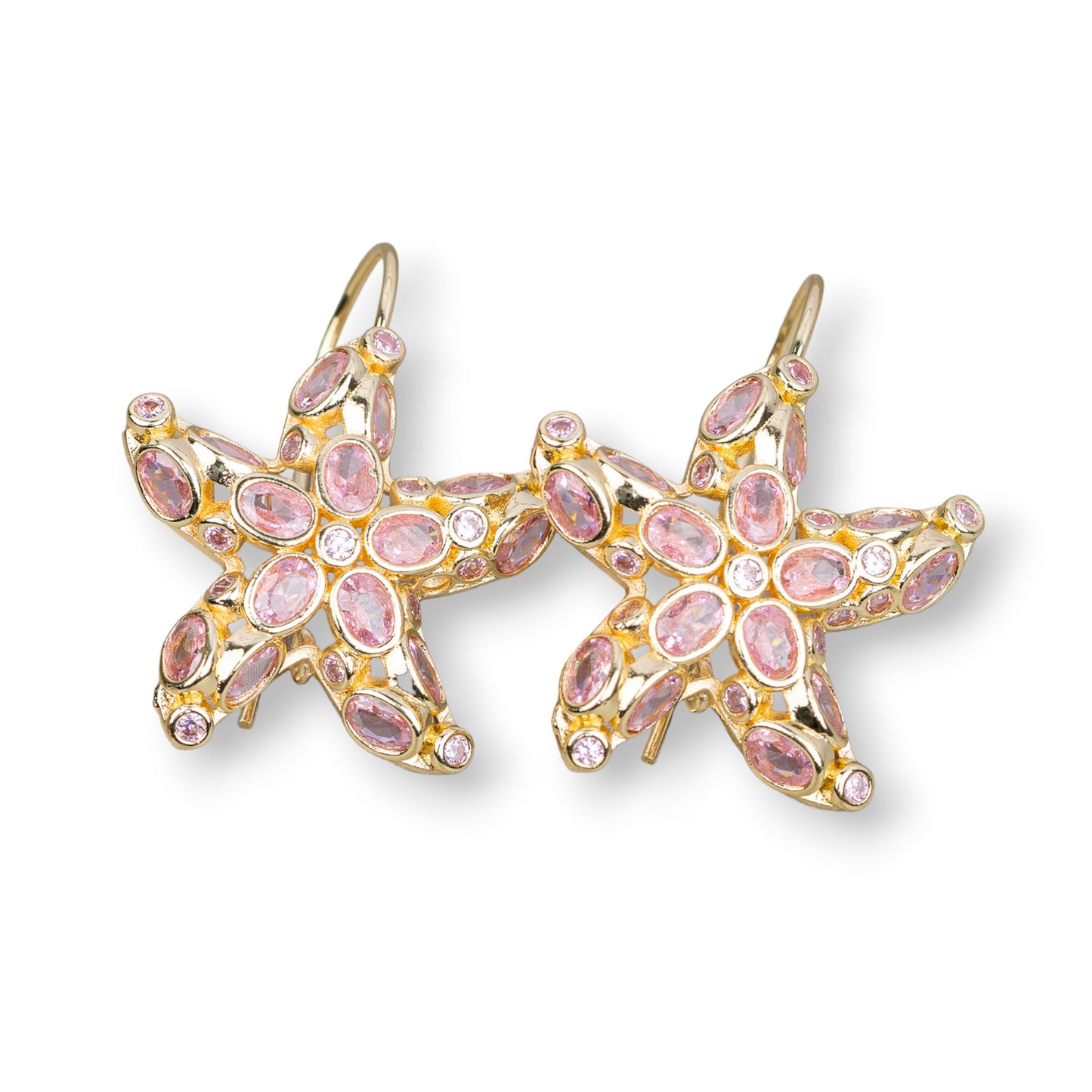 Bronze Starfish Stud Earrings With Zircons Set 25x35mm Rose Gold