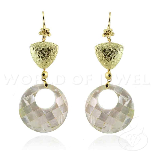 Radiant Elegance: Gilded Bronze Monachella Earrings with Mosaic Mother of Pearl