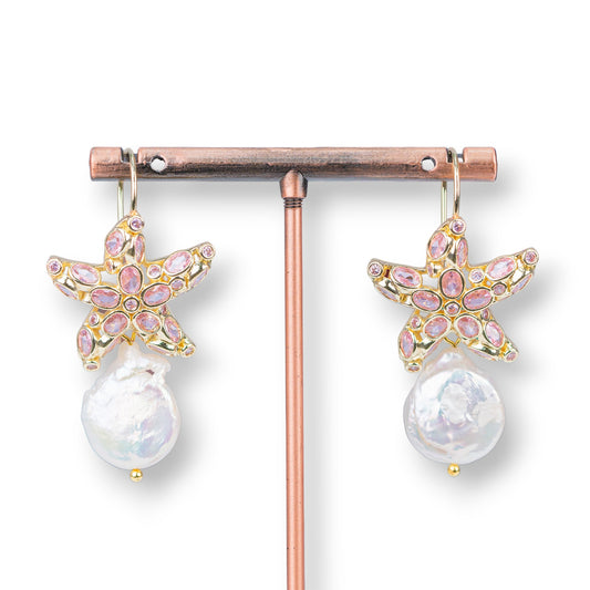 Bronze Monachella Earrings with Starfish and Pink Baroque Pearls