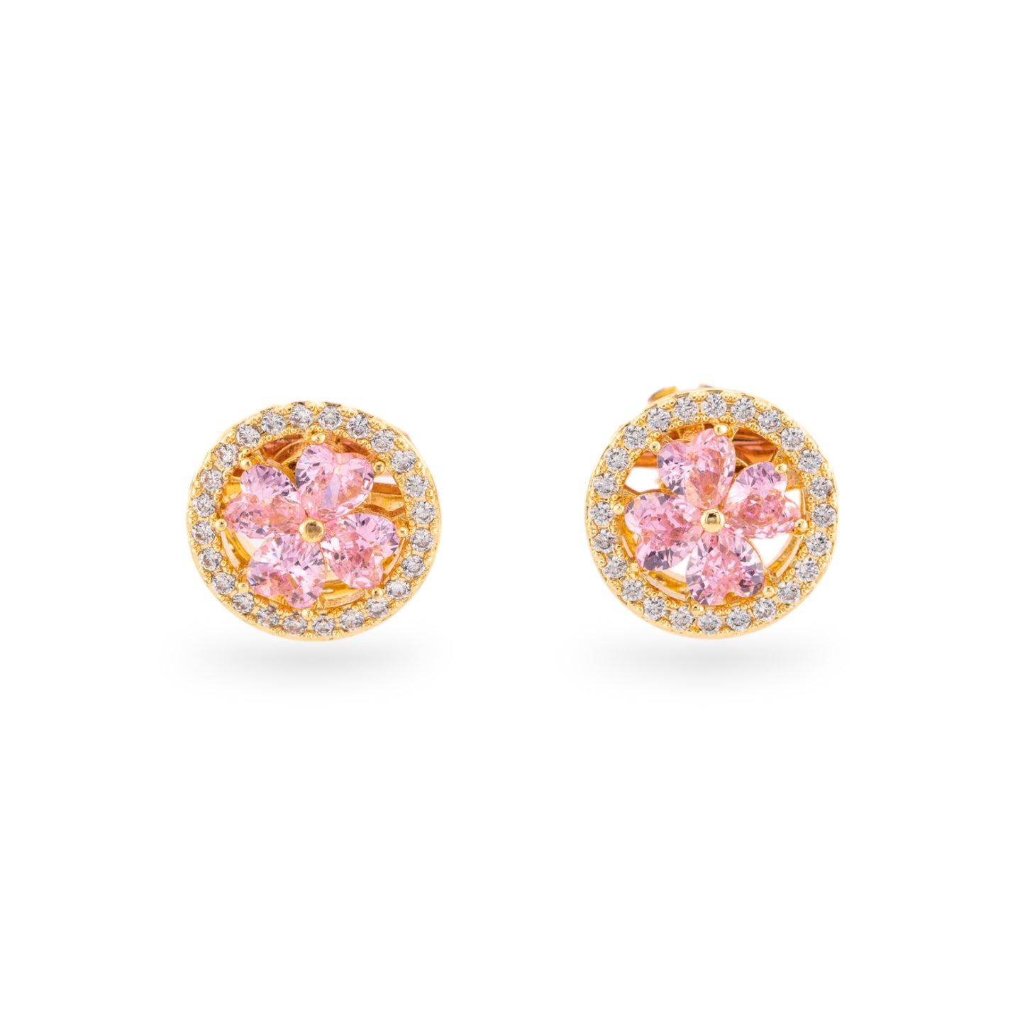 13mm CZ Crystal Cabochon Bronze Stud Earrings Gold