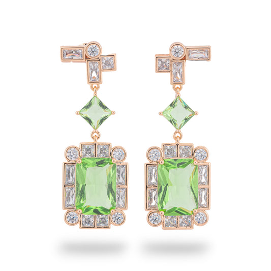 Green Gold CZ Crystal Cabochon Bronze Stud Earrings