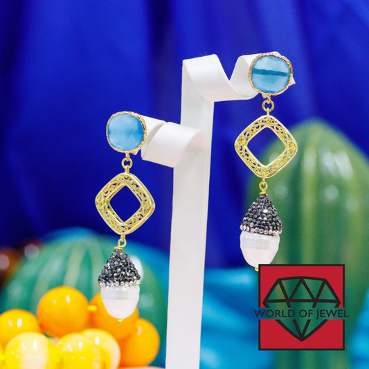 Brilliant Elegance Earrings: Cat's Eye and Majorca Pearls