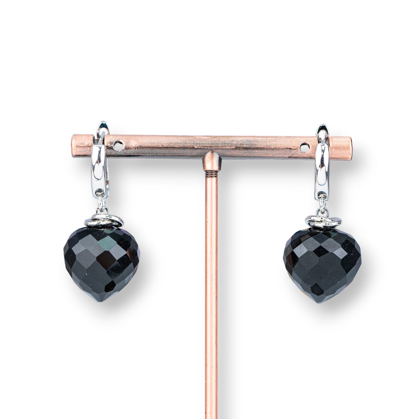 Bronze Stud Earrings With Crystal Drop Cabochon 17x34mm Gold Rhodium Jet Black