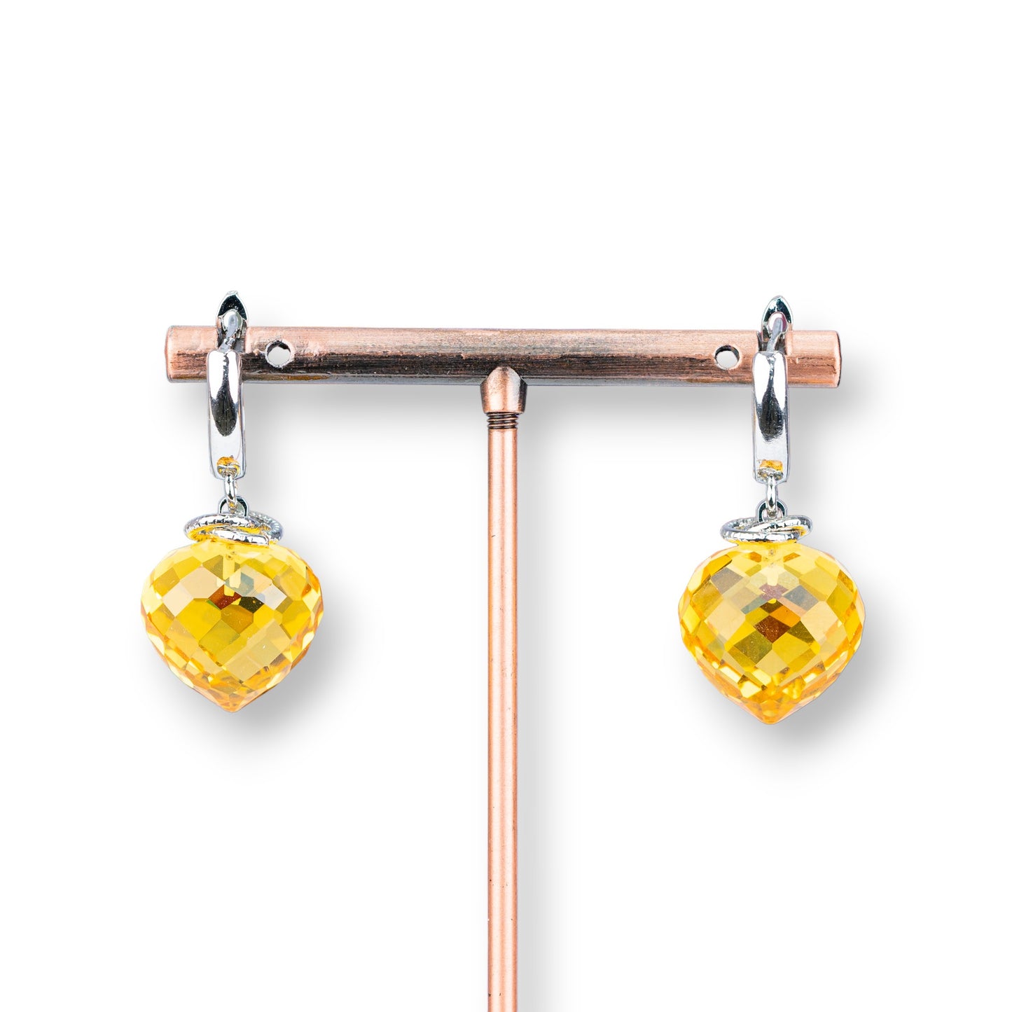 17x34mm Rhodium Plated Yellow Topaz Crystal Drop Cabochon Bronze Stud Earrings