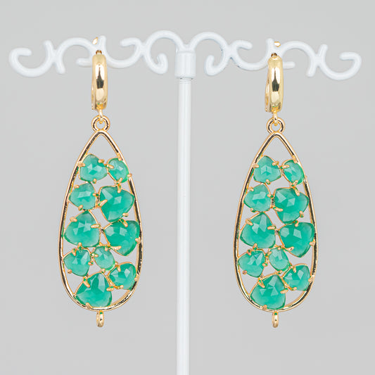 Emerald Green Cat's Eye Cabochon Bronze Drop Earrings – Unique Elegance