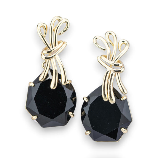 Bronze Stud Earrings With CZ Crystals 20x40mm Gold Black