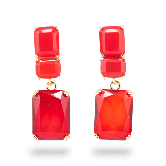 Elegant Bronze Stud Earrings with Red CZ Crystals - A Touch of Sophistication