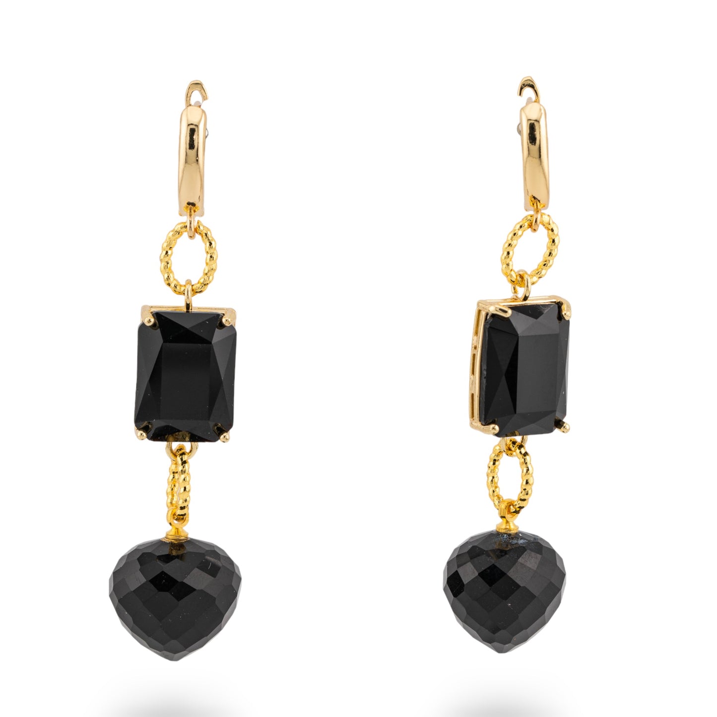 Bronze Stud Earrings With CZ Crystal 16x66mm Gold Black