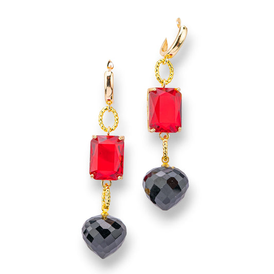 Bronze Stud Earrings With Crystal CZ 16x66mm Gold Red Black