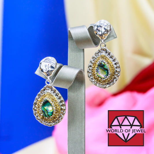 Natural Elegance Earrings: Bronze, Marcasite and Abalone Drop