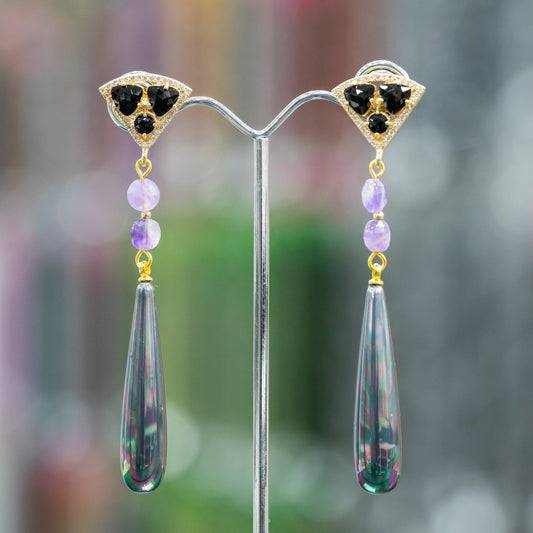 Natural Elegance Earrings: Cat's Eyes and Majorca Pearls