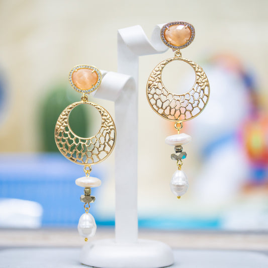Elegant Bronze Cat's Eye and Zirconia Earrings: A Touch of Sophistication