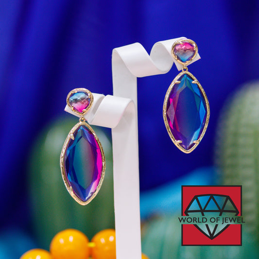 Elegant Bronze Earrings with Blue Fuchsia Cat's Eye - Unique Style for Every Occasion