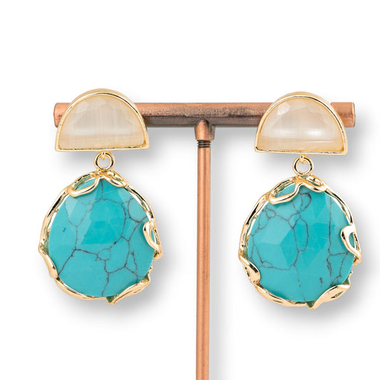 Elegant Bronze Earrings with Cat's Eye and White Magnesite 24x45mm