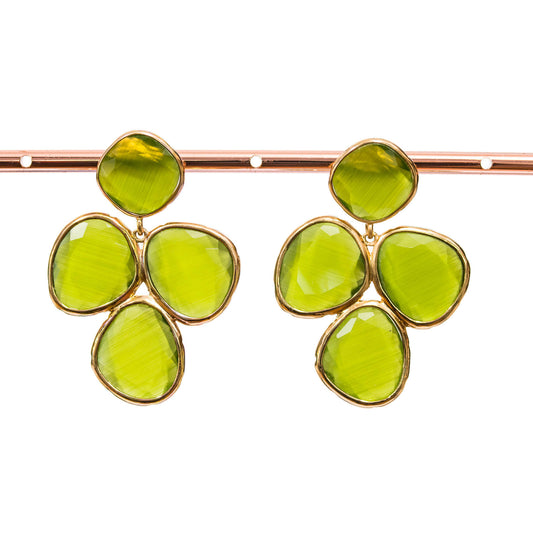 Elegant Bronze Earrings with Acid Green Cat's Eye - The Distinctive Touch of Style