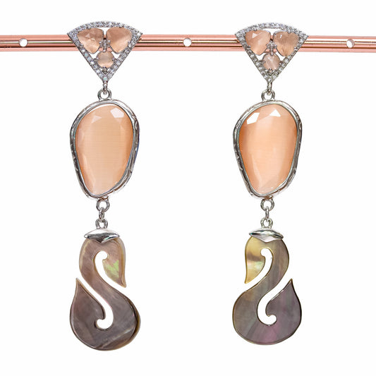 Natural Elegance Earrings: Cat's Eye and Mother of Pearl