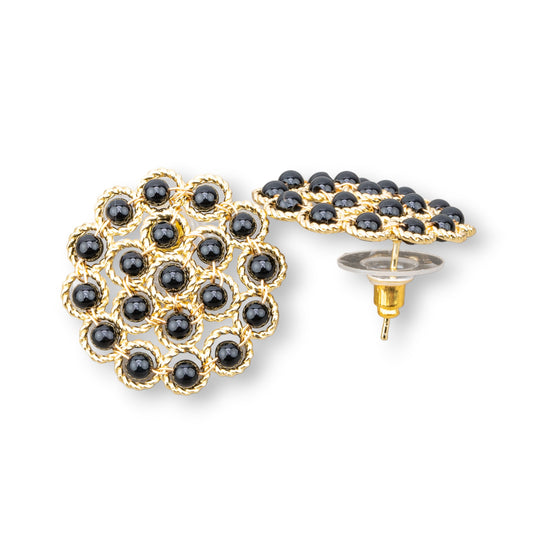 24mm Onyx Beaded Bronze Stud Earrings