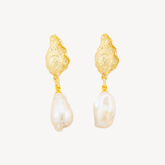 Bronze Earrings with Shell and Baroque Pearls: Natural Elegance