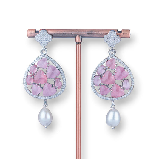 Bronze Four Leaf Clover Earrings: Elegance and Style with Cat's Eye and River Pearls