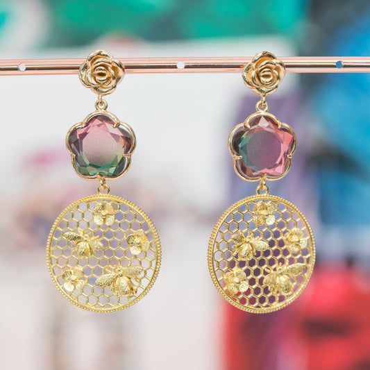 Chic Rose Bronze Cat Eye and Elegant Hoop Earrings - MOD 3