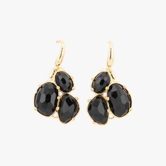 Elegant Earrings in Gilded Bronze with Pendant of Onyx Hard Stones
