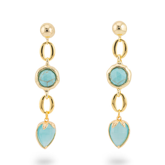 Bronze Stud Earrings With CZ Crystals 13x66mm Turquoise