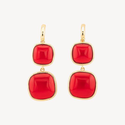 Elegant Bronze Double Red Cat Eye Earrings - Unique and Refined Style