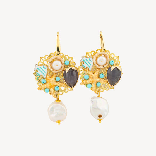 Elegant Bronze Earrings with Stones and Crystals – Unique Model