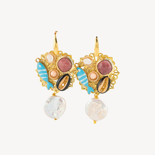 Elegant Bronze Earrings with Gemstones and Crystals – Model 10