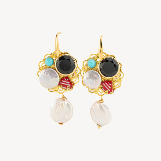 Elegant Bronze Earrings with Stones and Crystals – Model 12