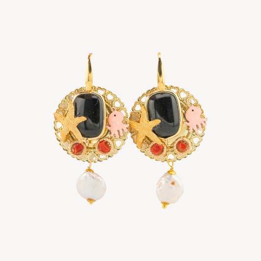 Elegant Bronze Earrings with Gemstones and Crystals - Model 17