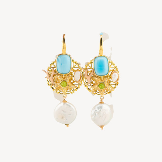 Elegant Bronze Earrings with Precious Stones and Crystals – Model 18
