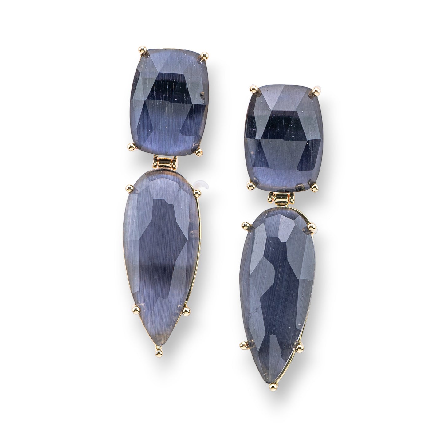 Dark Blue Cat's Eye Cabochon Bronze Stud Earrings - Timeless Elegance