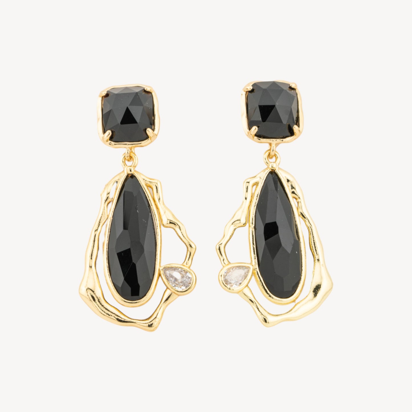 Elegant Bronze Earrings with CZ Crystals and Cat's Eye Black Gold