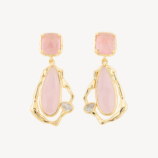 Rose Gold Cat's Eye and CZ Crystal Bronze Stud Earrings - Brilliant and Refined Elegance