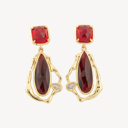 Elegant Bronze Earrings with CZ Crystals and Cat's Eye Rose Gold