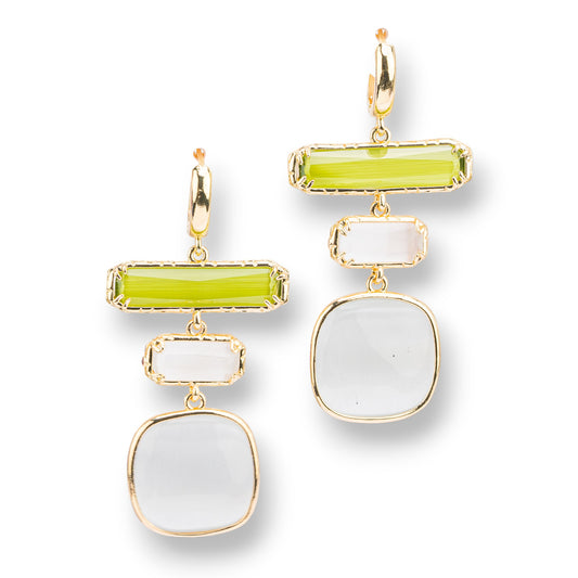 Vintage Elegance Cat's Eye Stud Earrings - Green and White