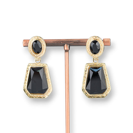 Bronze Stud Earrings With Cat's Eye Pendants 20x42mm Gold Black