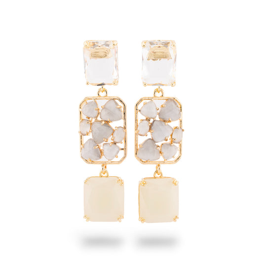 Cat's Eye Pendant Bronze Stud Earrings - Unique Golden Elegance