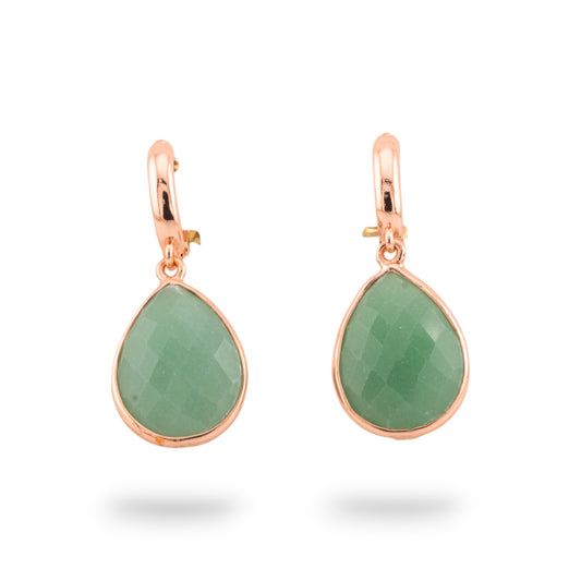 Bronze Stud Earrings With Hard Stones Set Rose Gold Drops Green Aventurine